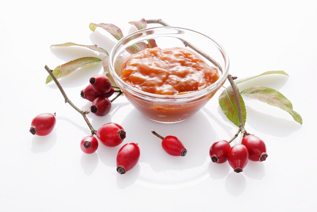 A bowl of rosehip jam