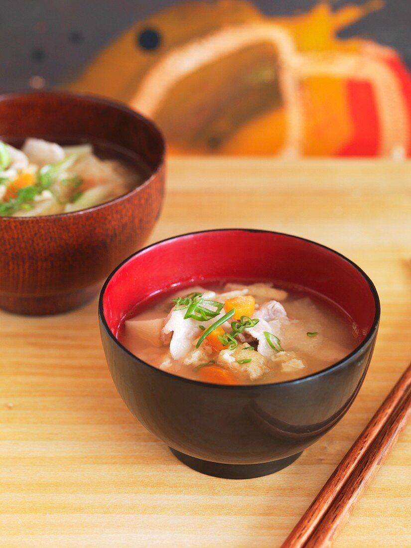 Tonjiru (miso soup with pork and vegetables, Japan)