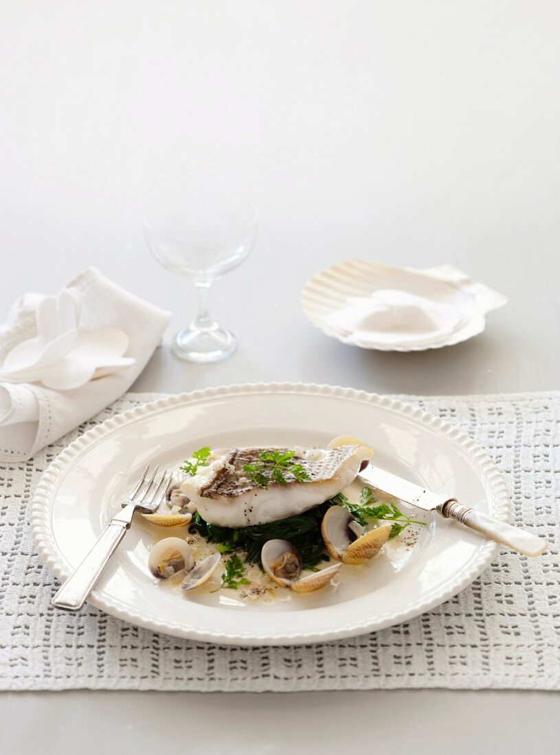 Snapper with vongole and chervil sauce