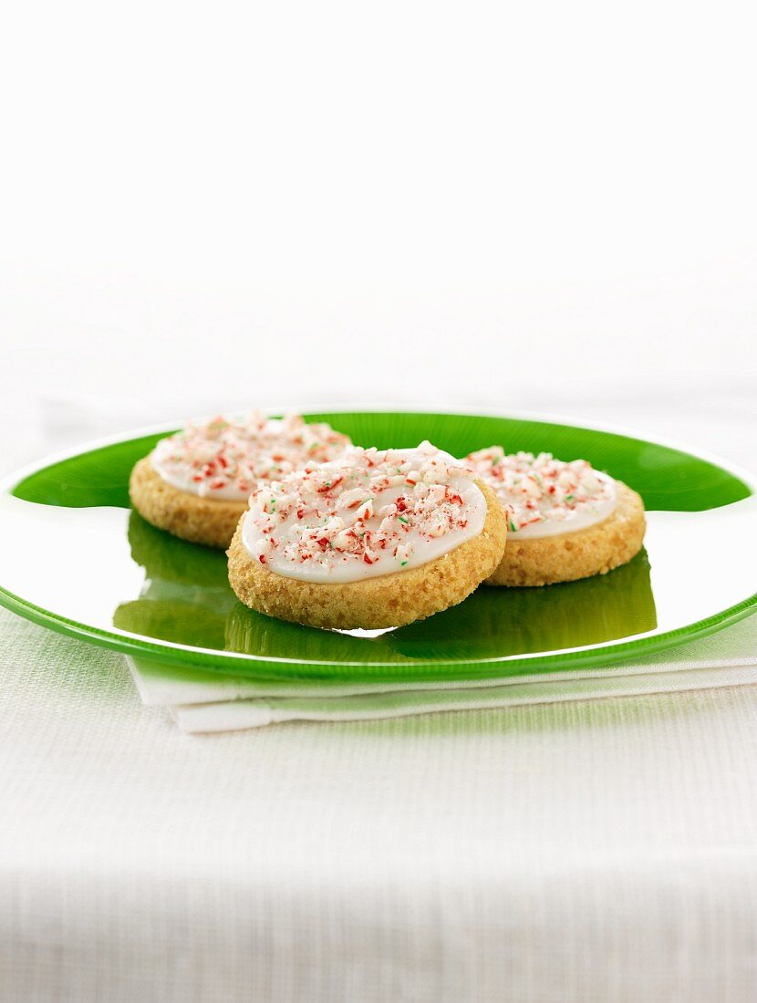 Shortbread Cookies mit Zuckerstangenkrümeln