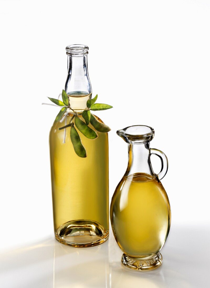 Soy oil in a bottle and carafe