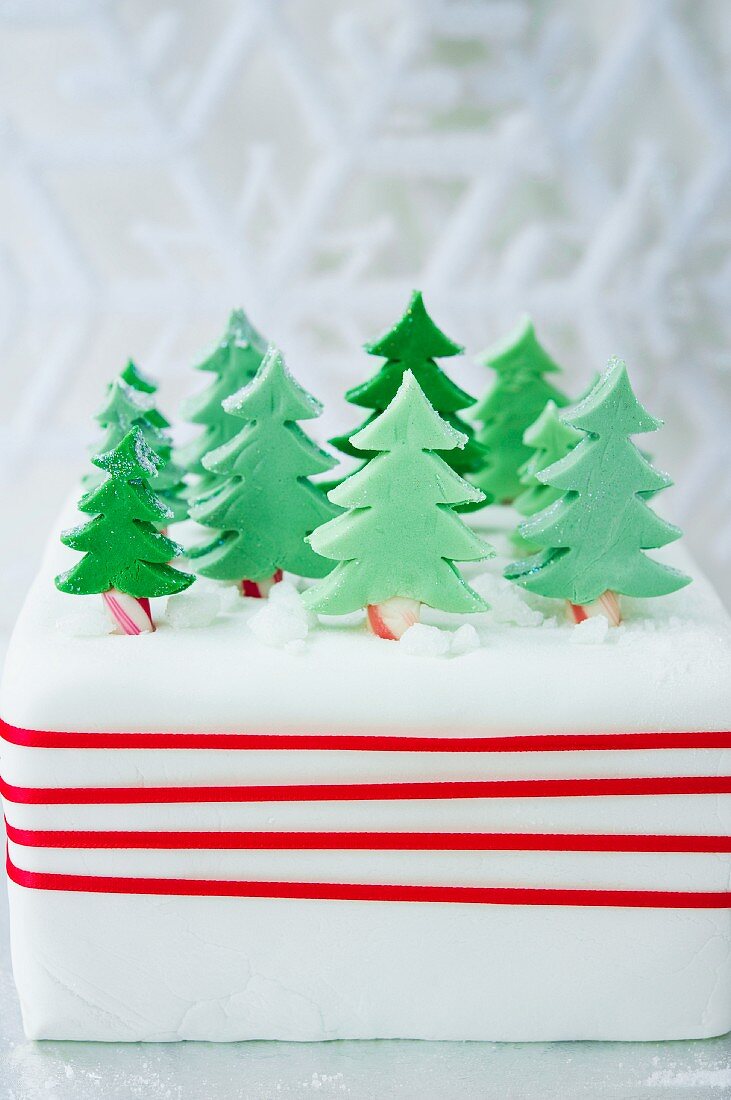 Christmas cake with pine trees