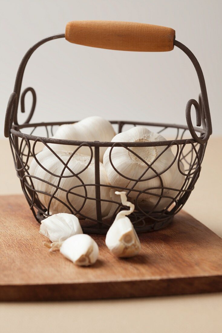 Garlic in a wire basket