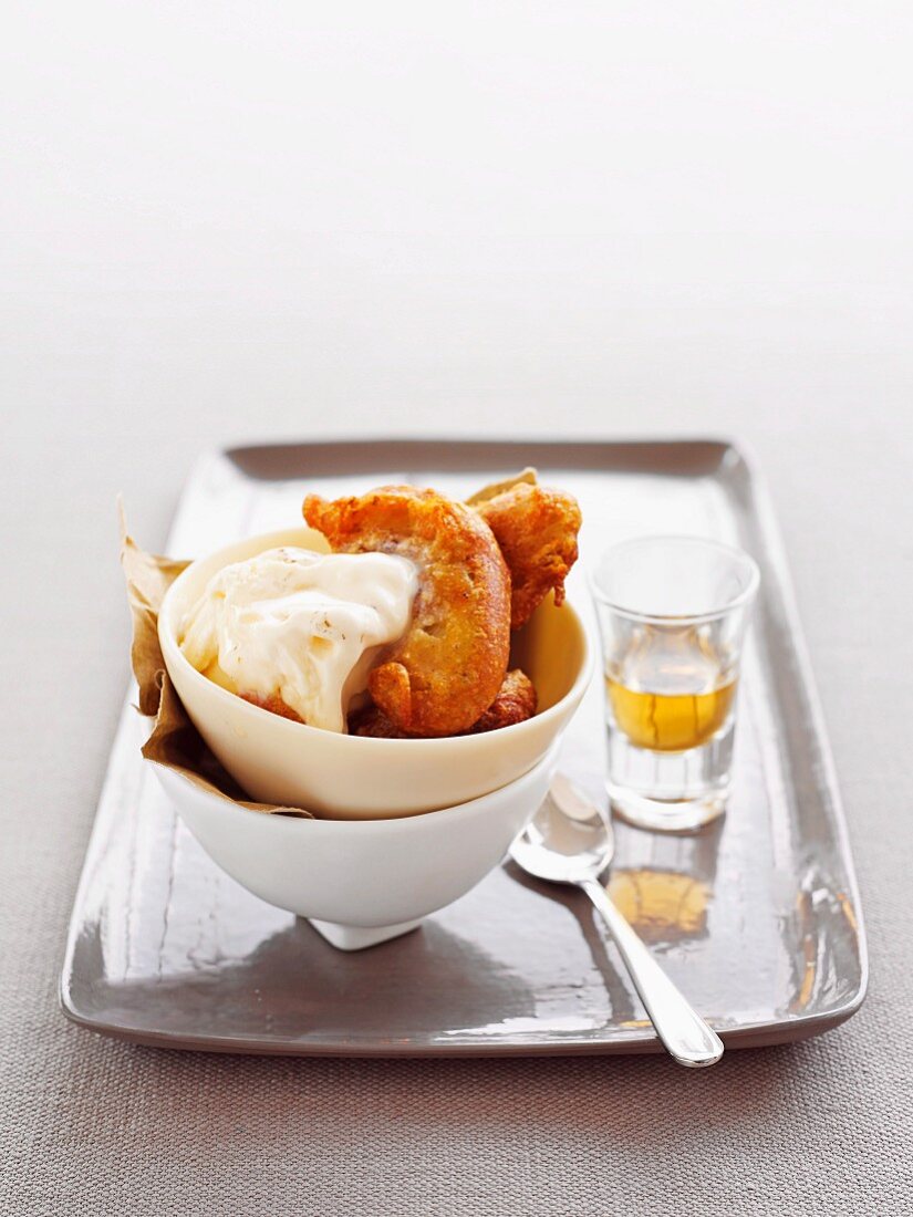 Apple fritters with vanilla ice cream and calvados