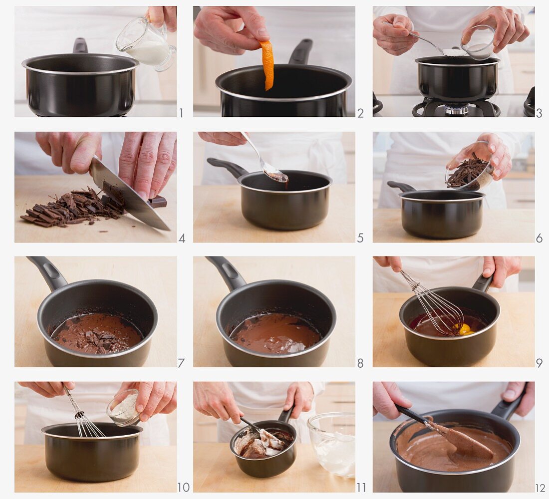 Chocolate souffle being prepared