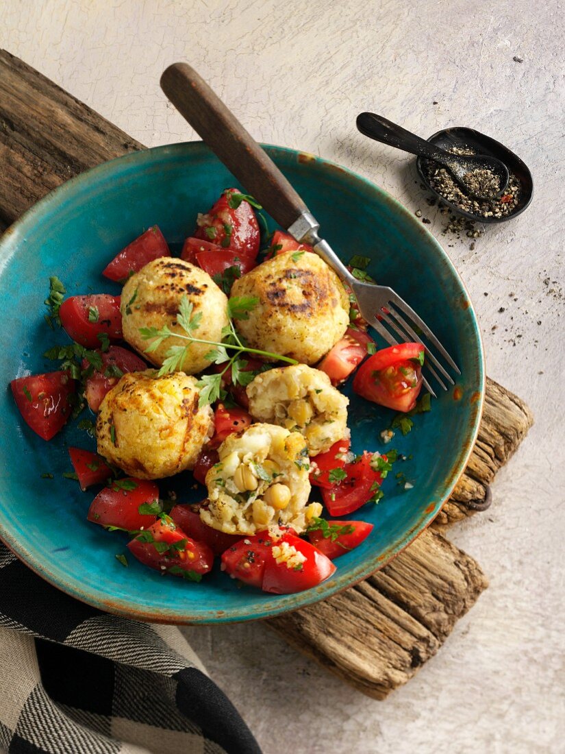 Oriental stuffed potato dumplings