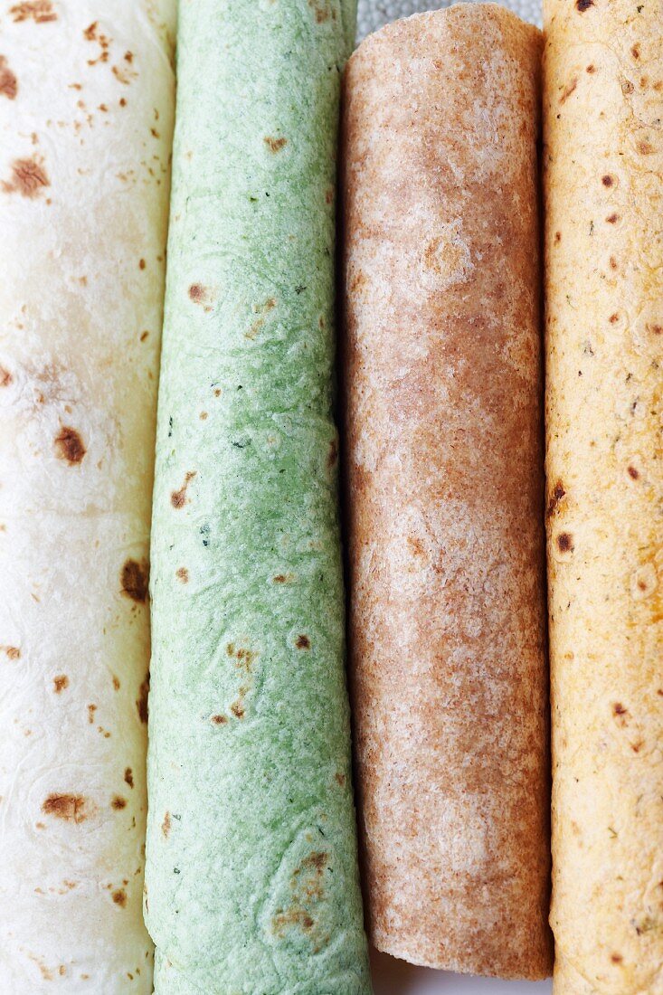 Assorted Tortillas; Flour, Spinach, Whole Wheat and Sun Dried Tomato