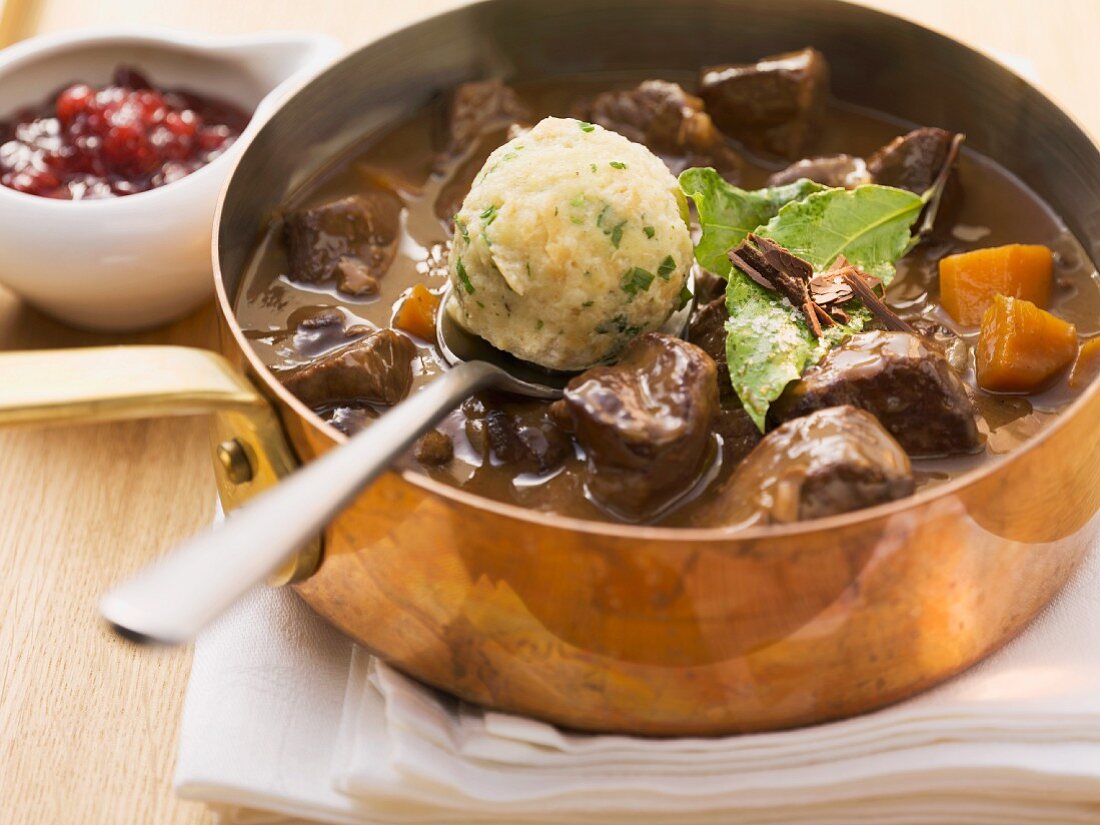 Venison goulash with bread dumplings