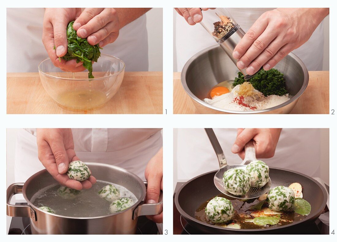 Preparing ricotta and spinach dumplings