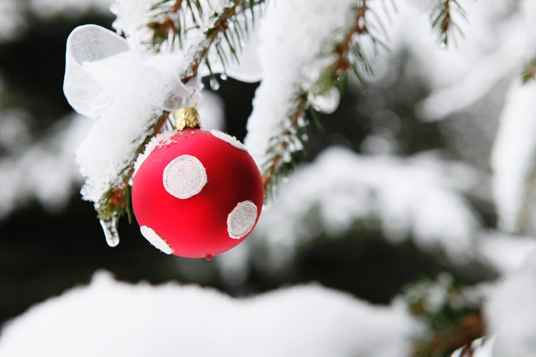 Red and white Christmas bauble