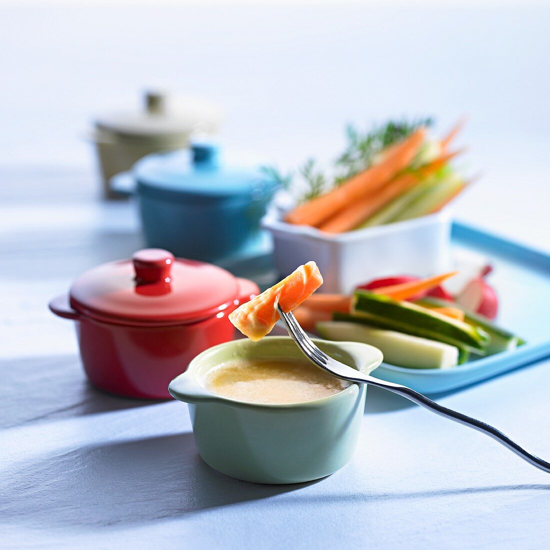 Cheese fondue with crudités