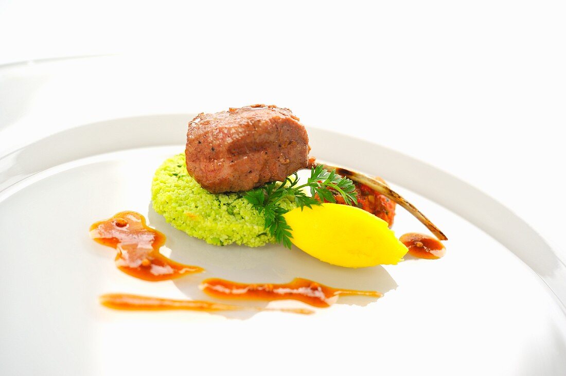 Grilled lamb chop with vegetable puree and mustard sauce