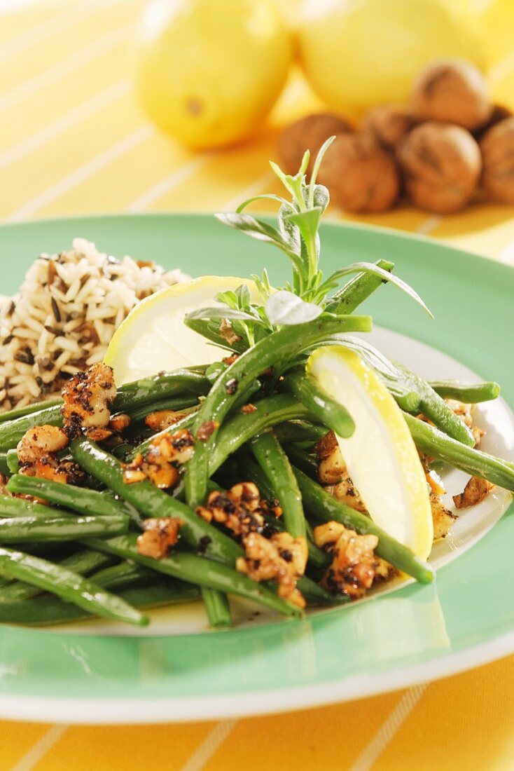 Green beans with walnuts & rice