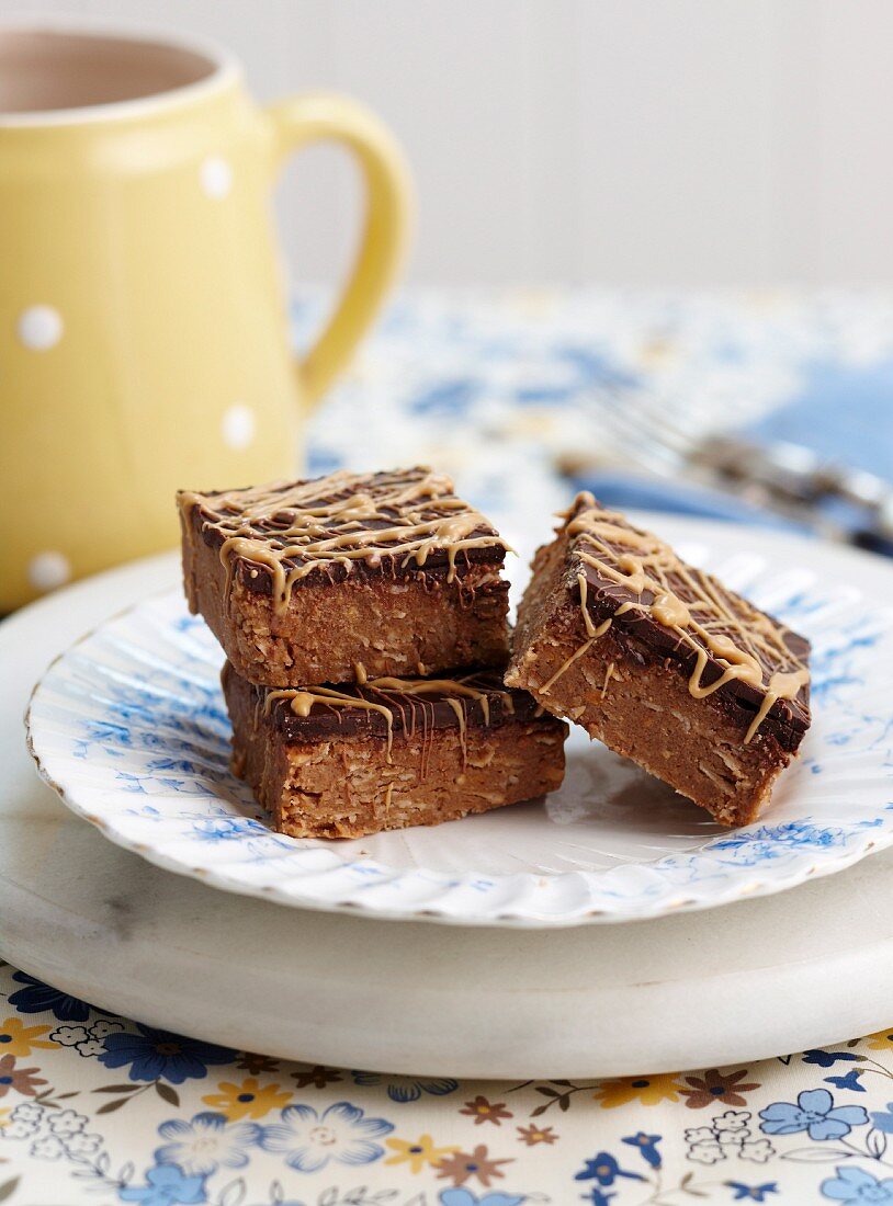 'No bake' chocolate brownies on a plate