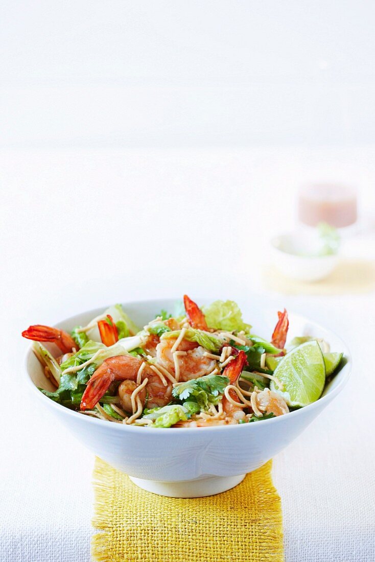 Warm shrimp noodle salad