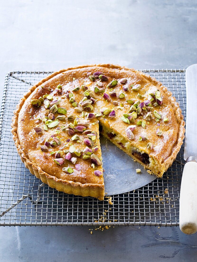 Almond tart with dates and pistachios