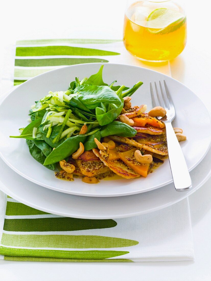 Spinach and haloumi salad with pumpkin and cashews