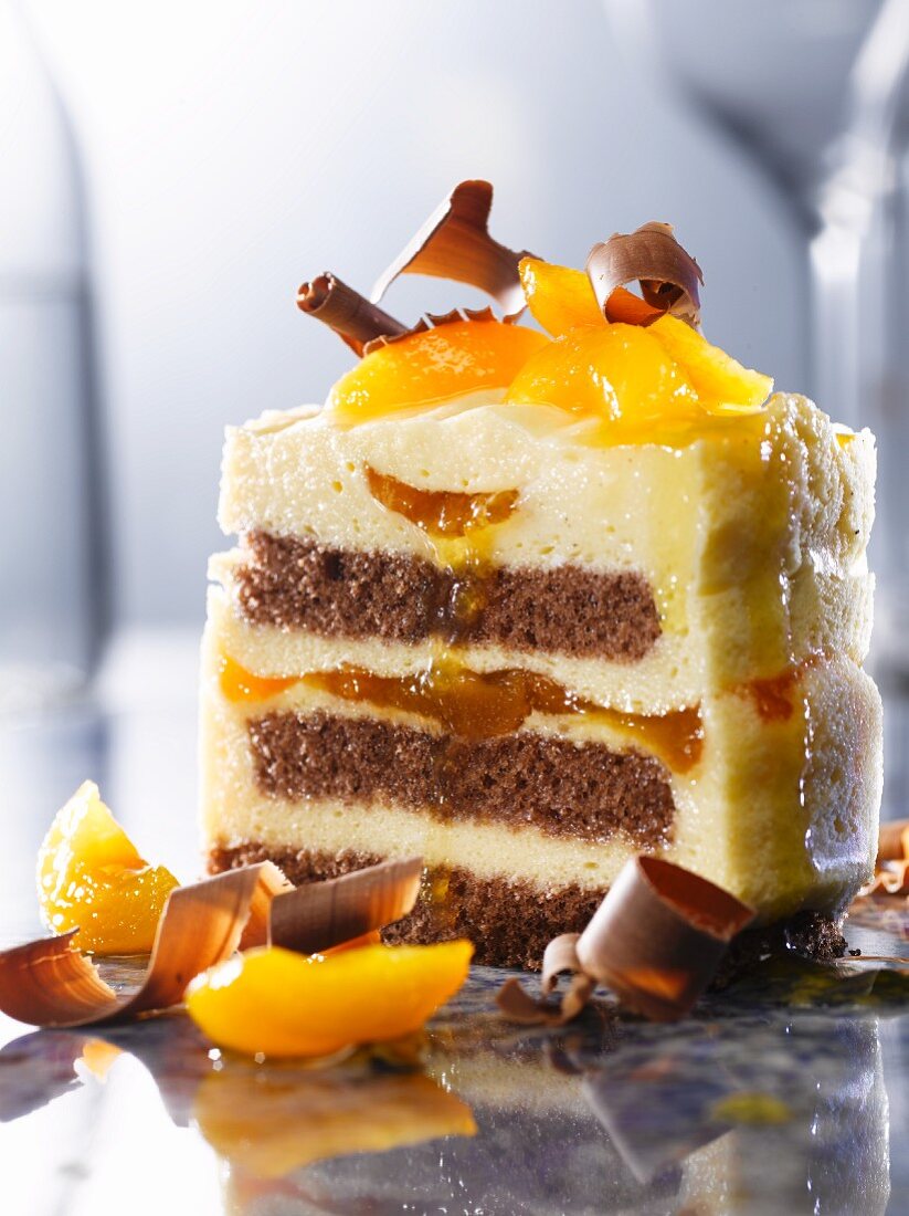Apricot and vanilla cake with chocolate sponge
