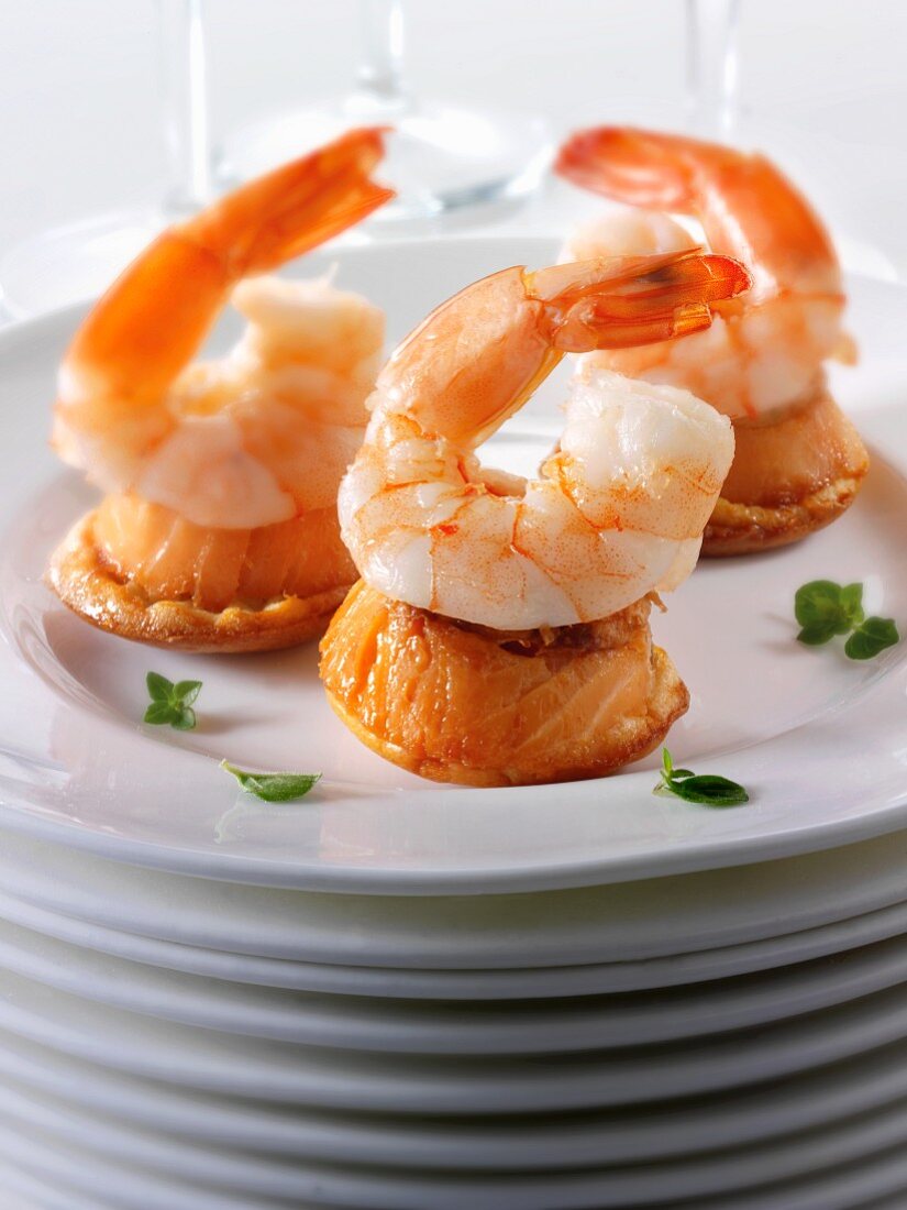 Canapes with salmon and shrimp