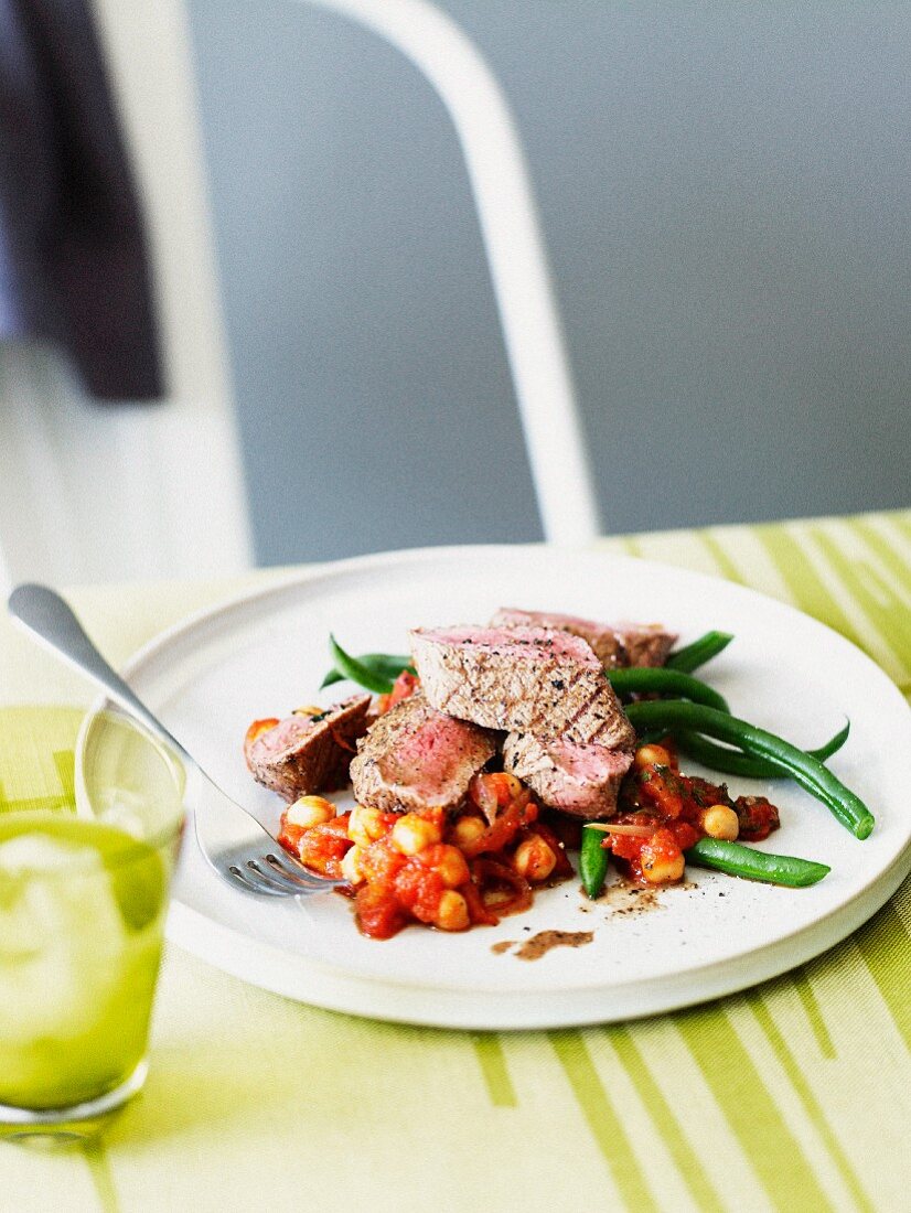 Roast lamb fillet with chickpeas