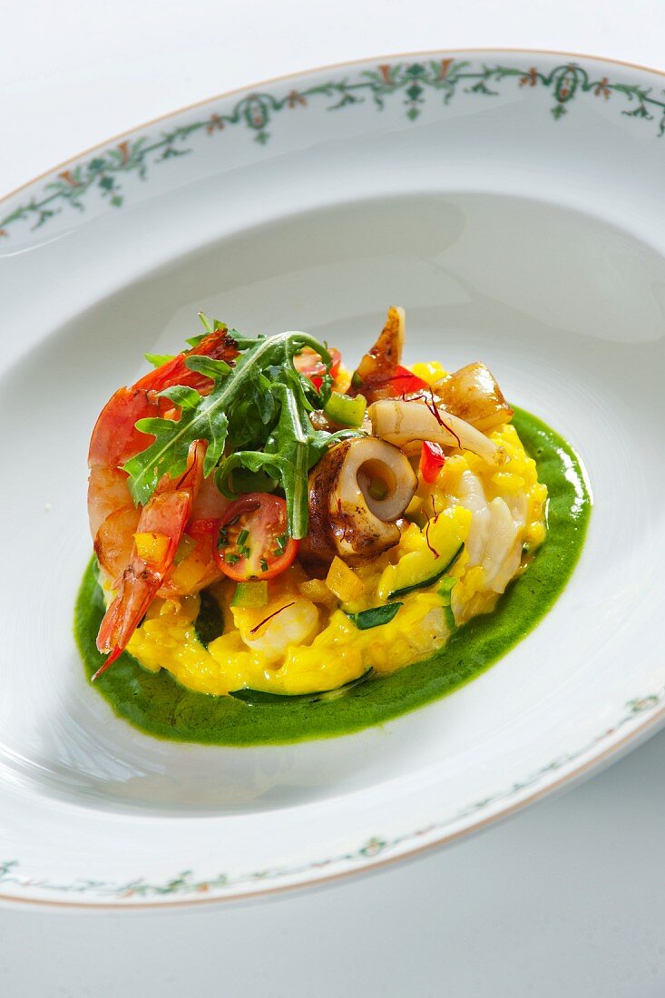 Saffron risotto with lobster and octopus