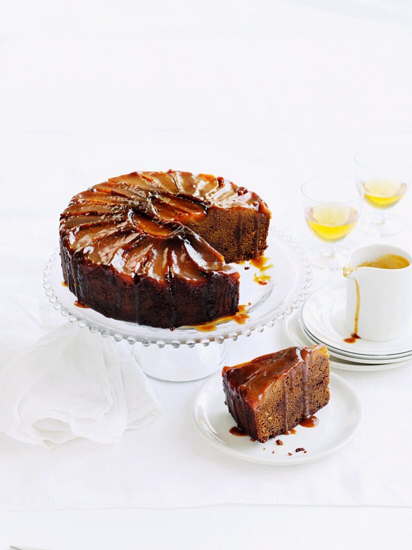 Ginger-pear cake with caramel sauce
