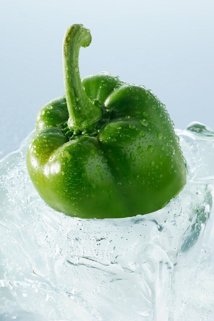 Green pepper in a block of ice