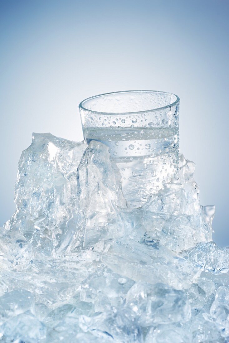 Water glass in a block of ice