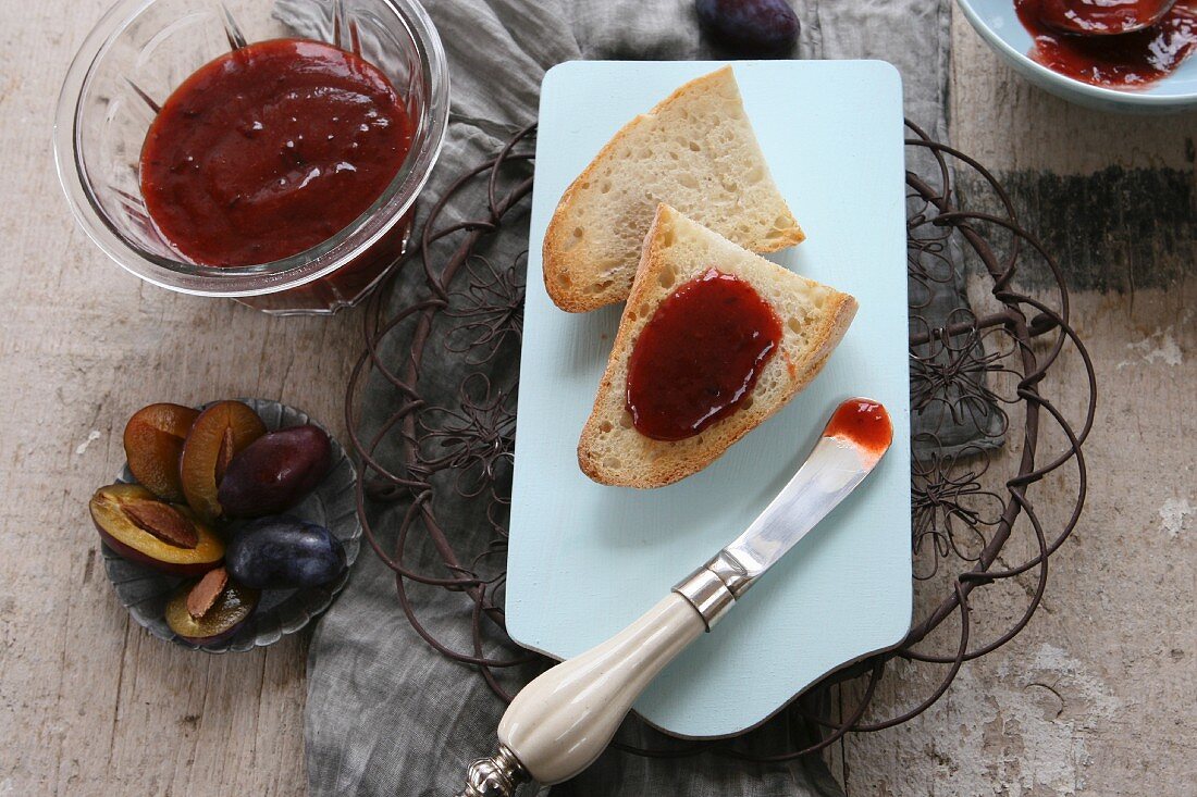 Bread topped with plum compote