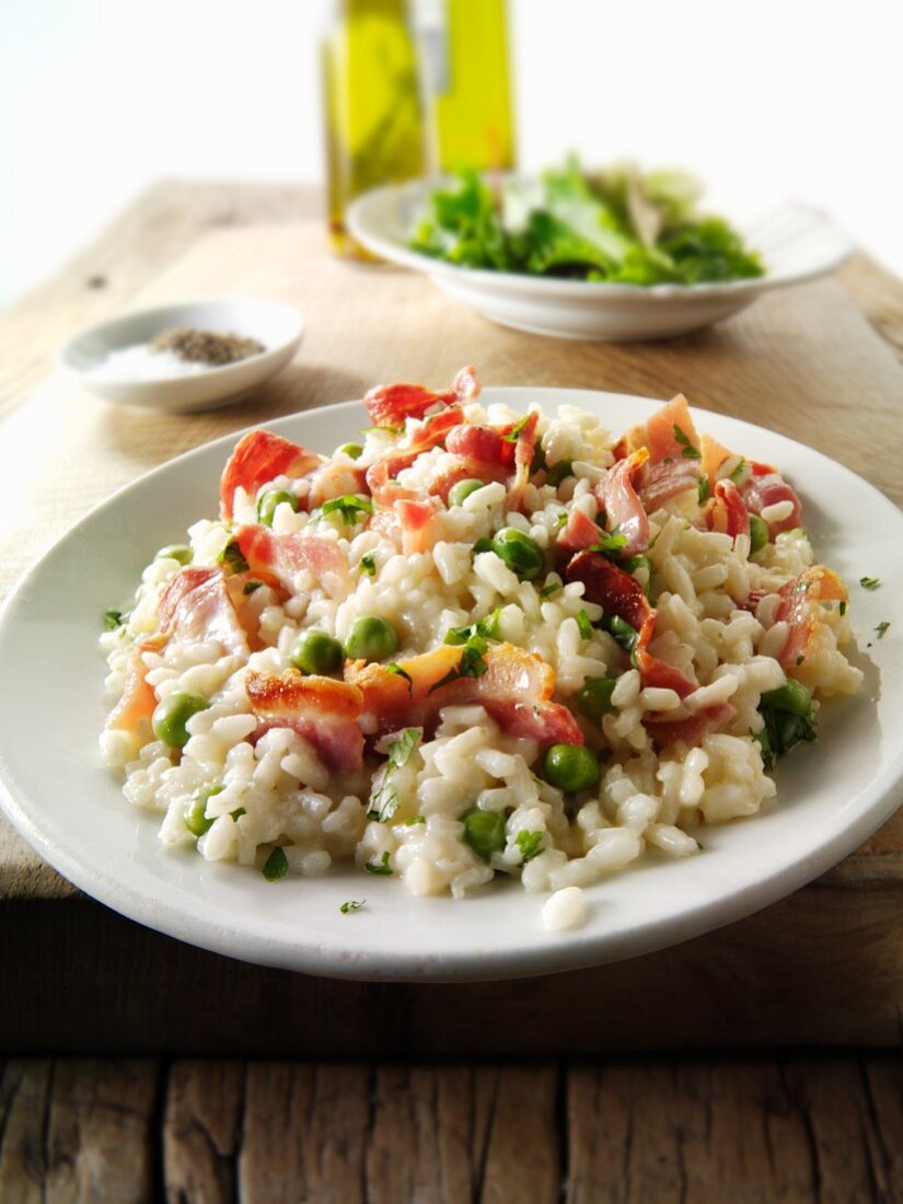 Risotto with peas, bacon and mint