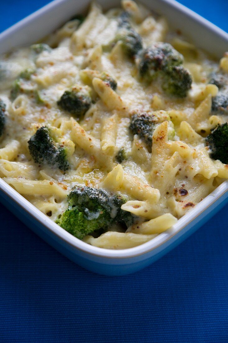Cheesy Pasta and Broccoli Bake; In Baking Dish