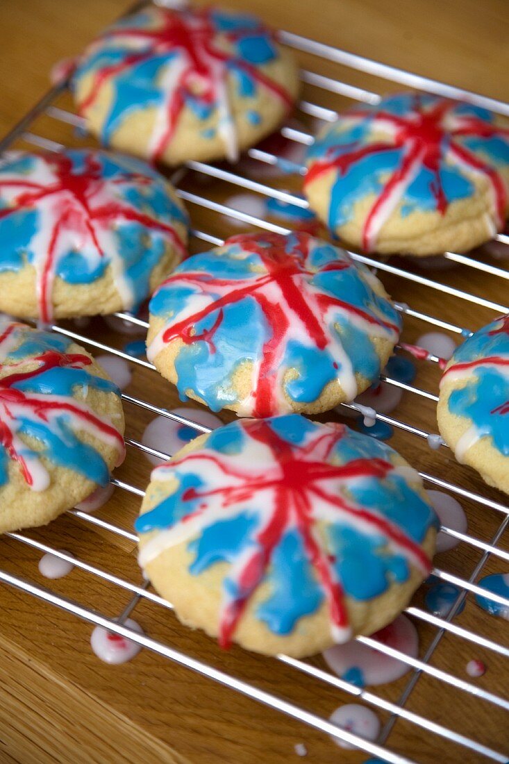 Union Jack Shortbread Cookies on a Cooling Rack