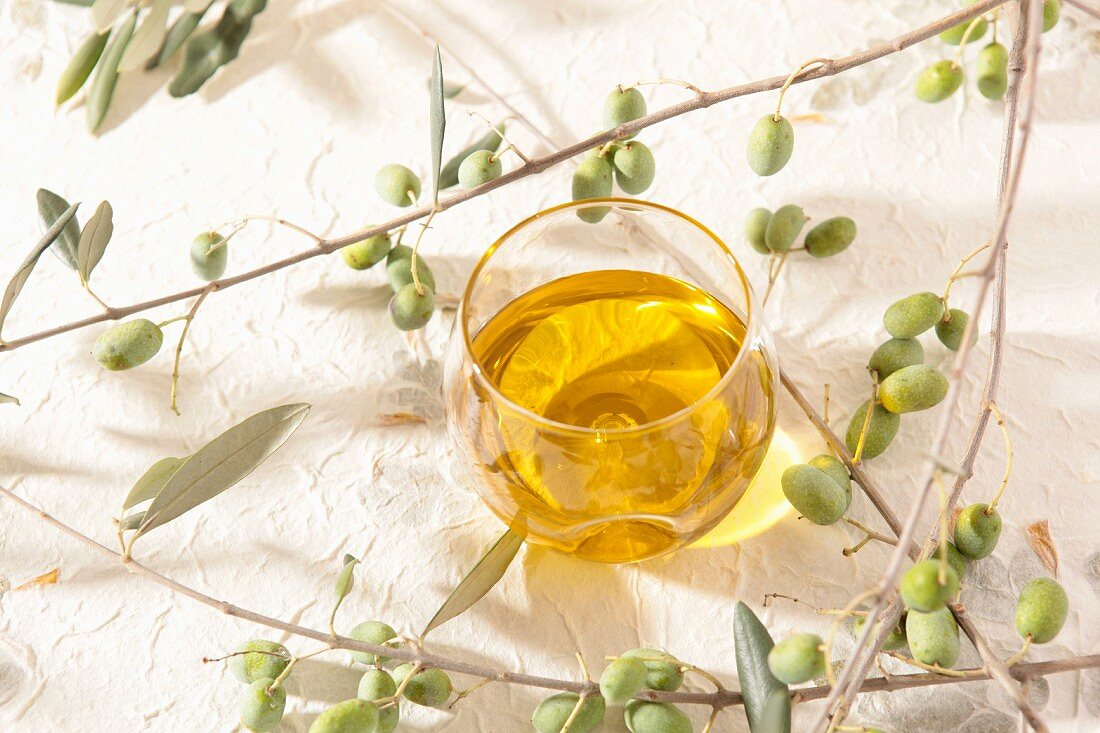 Olive oil in a glass