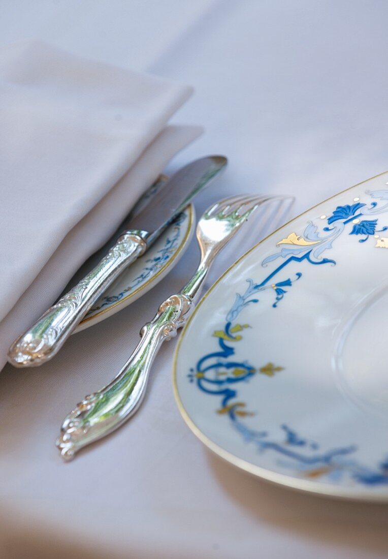 A festive plate and silver cutlery