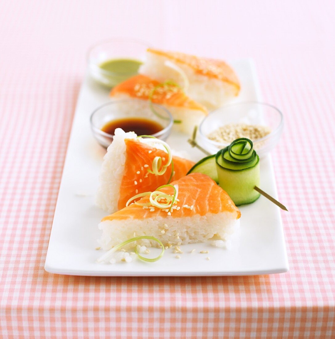 Sushi corners with smoked salmon