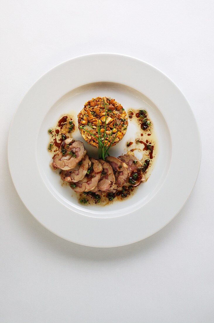 Chanterelle mushroom tartar with veal liver and chive vinaigrette