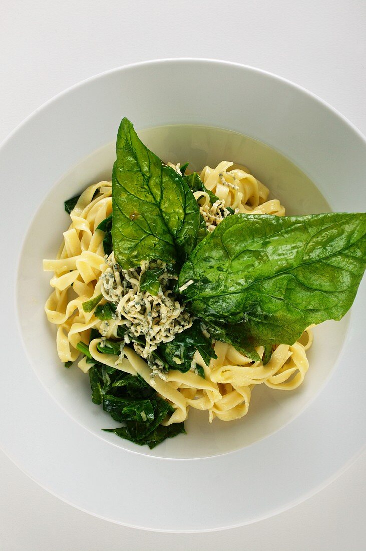 Spinach pasta with blue cheese