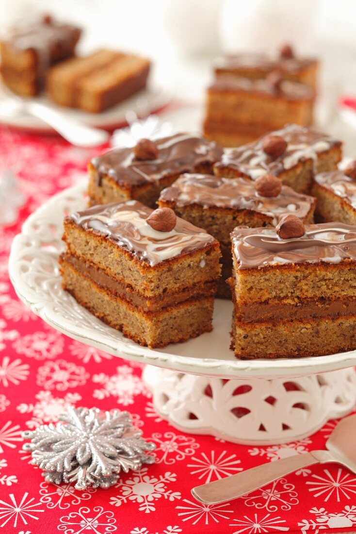 Hazelnut cake with toffee and chocolate for Christmas