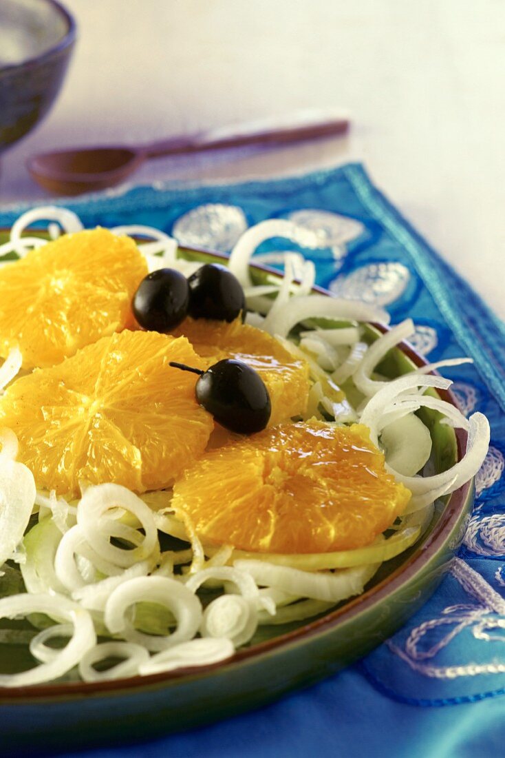 Orange salad with onions and olives