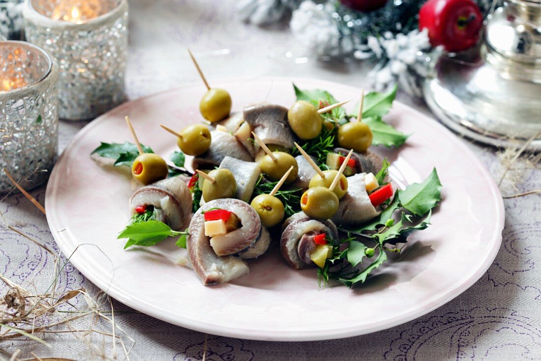 Herring rolls with olives for Christmas dinner
