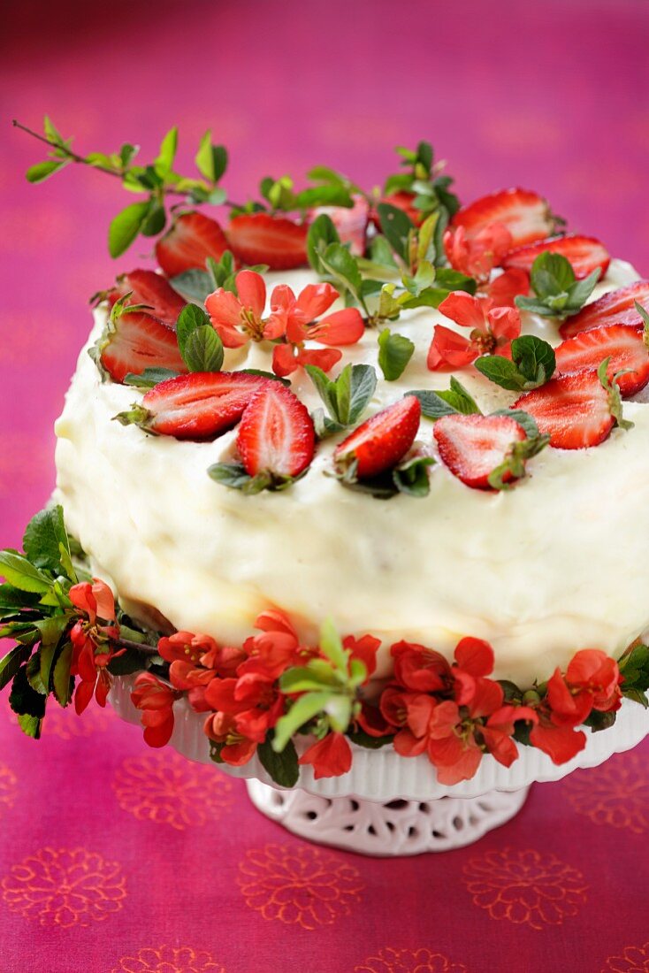 A layered strawberry cake