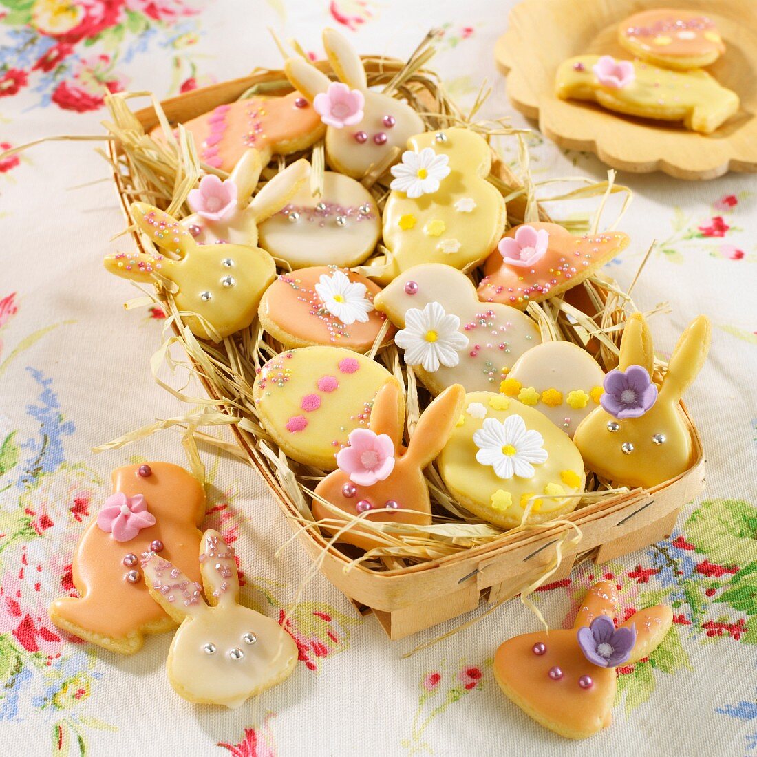 Various Easter biscuits decorated with icing