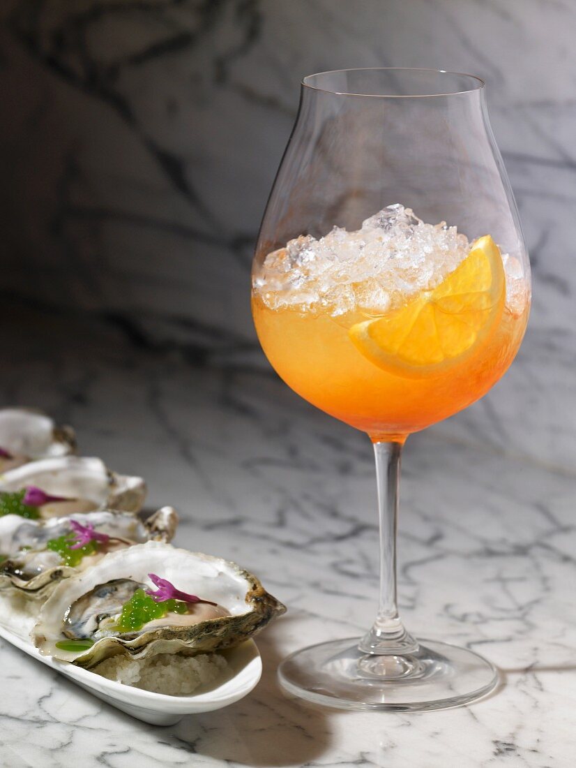 Venetian Spritz with Oysters on the Half Shell