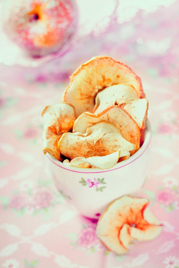 Dried apple rings in a cup