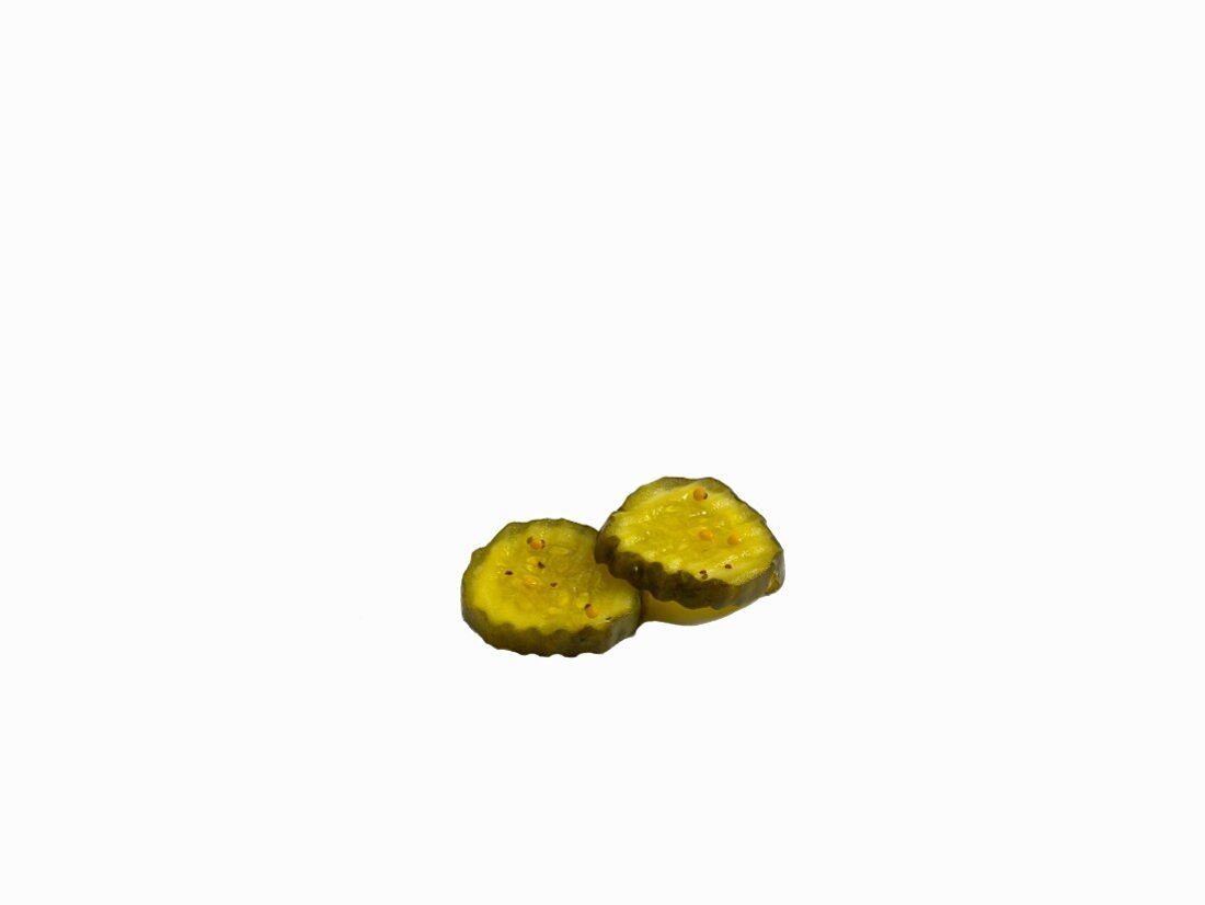 Two Bread and Butter Pickles on a White Background