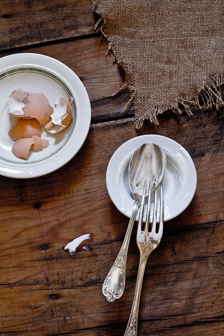 Schale von gekochtem Ei und Reste von Sauerrahm