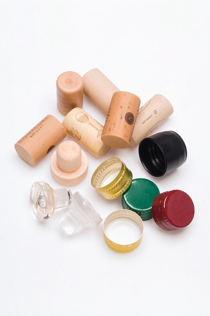 Various wine bottle caps and stoppers