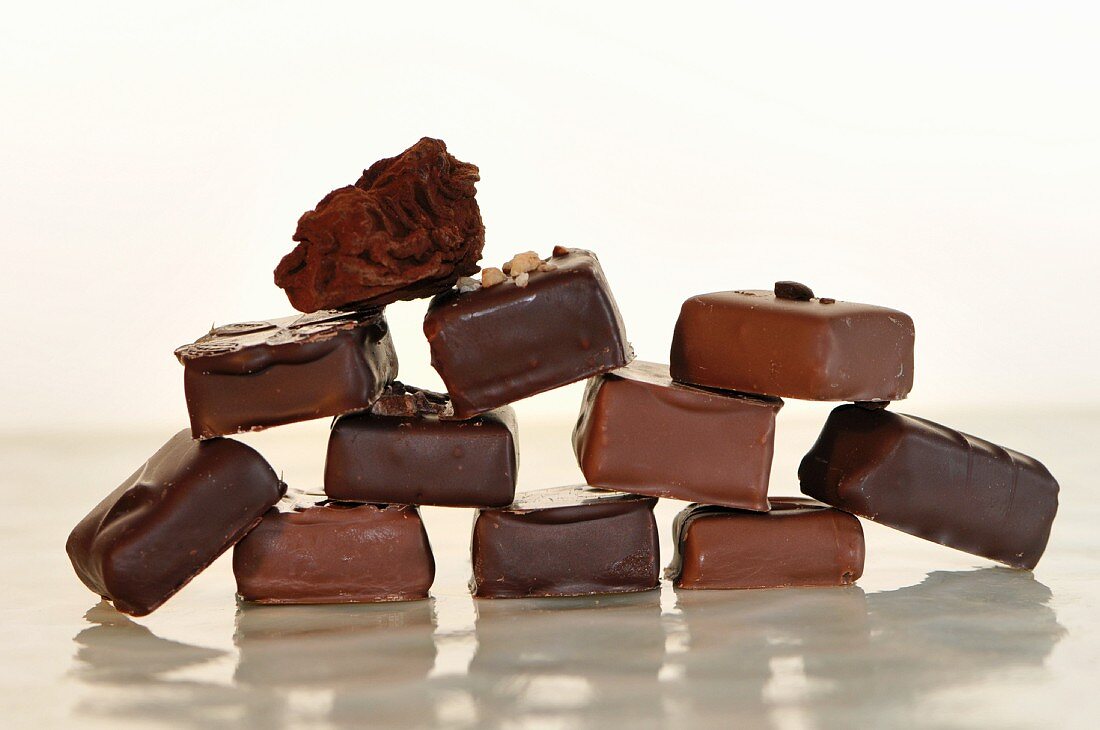 A stack of chocolate pralines