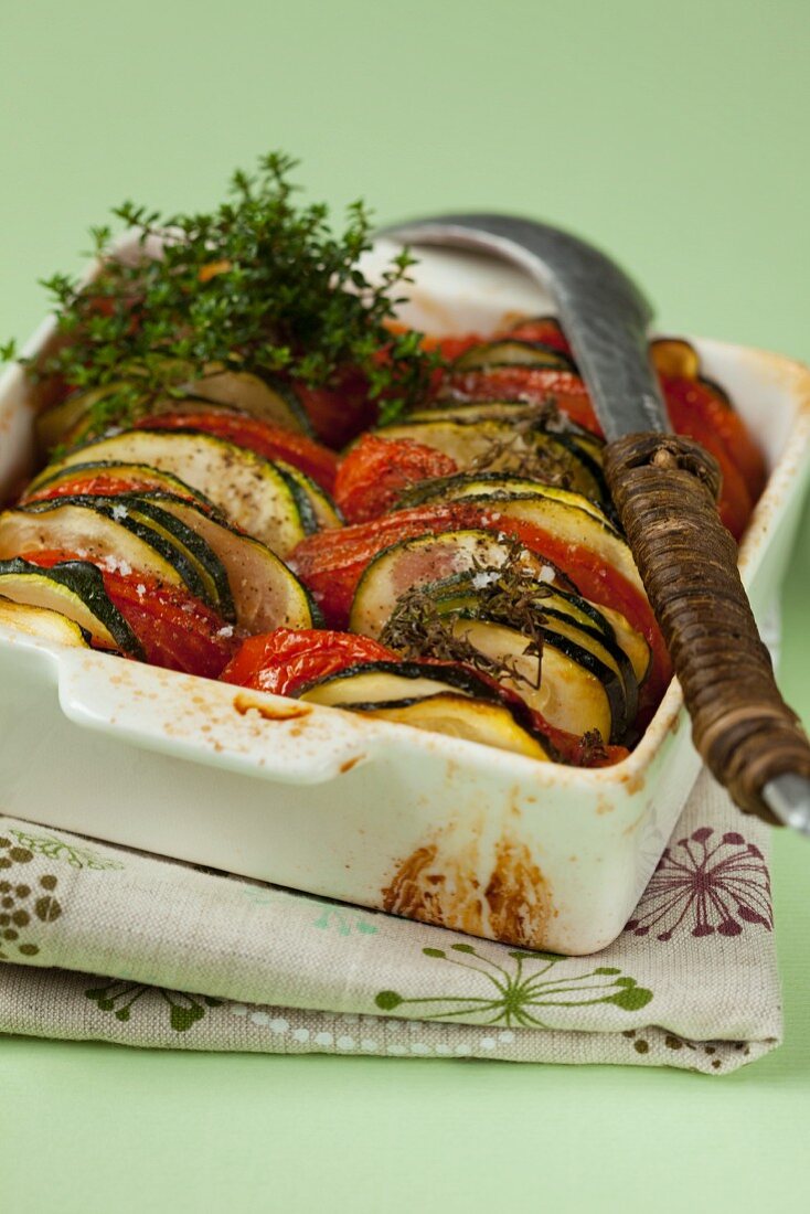 Courgette and tomato gratin with thyme