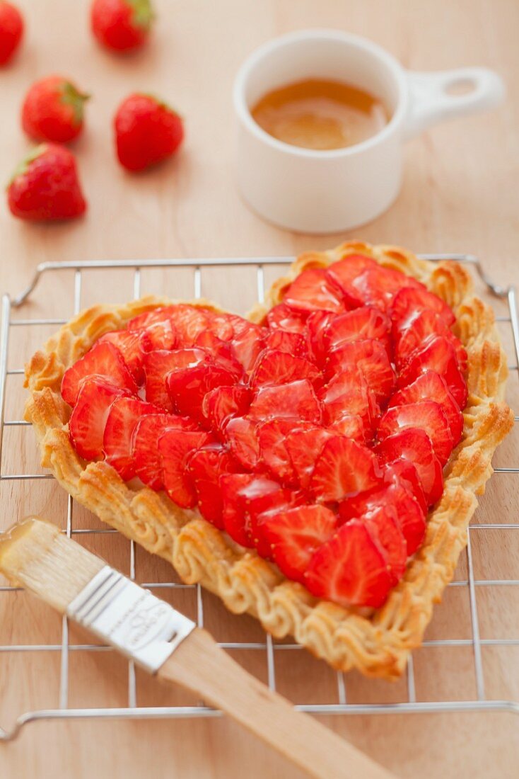 A heart-shaped strawberry tart